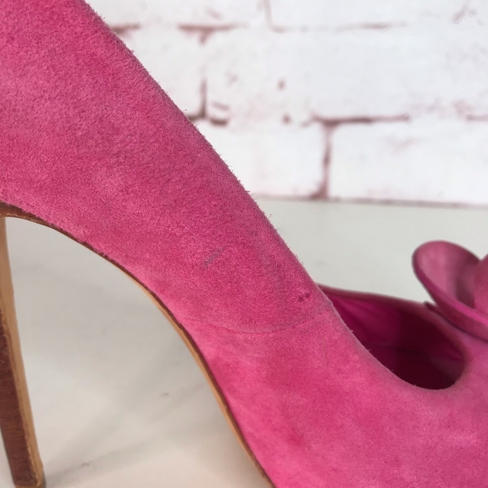 TOPSHOP Pink Rosette open toe Suede BarbieCore stiletto heel Size 9.5 EU Size 40 - Picture 12 of 16